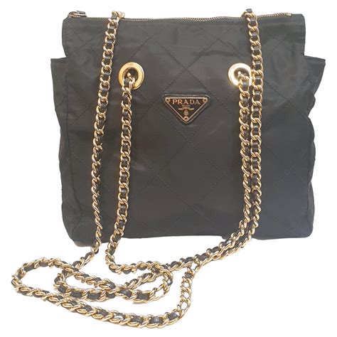 prada nylon shoulder bag gold tone pink|Prada nylon tote bag black.